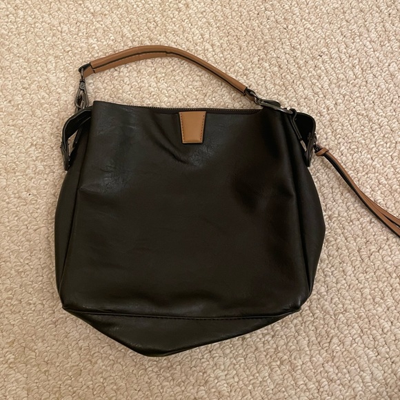 Nicole Miller Black Purse with Brown Handle and Zip Top with Multiple Pockets - Picture 10 of 10